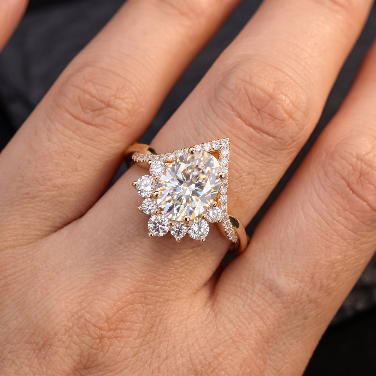 2.40ct Pear Cut Lab Grown Diamond Halo Engagement Ring, 14K Gold