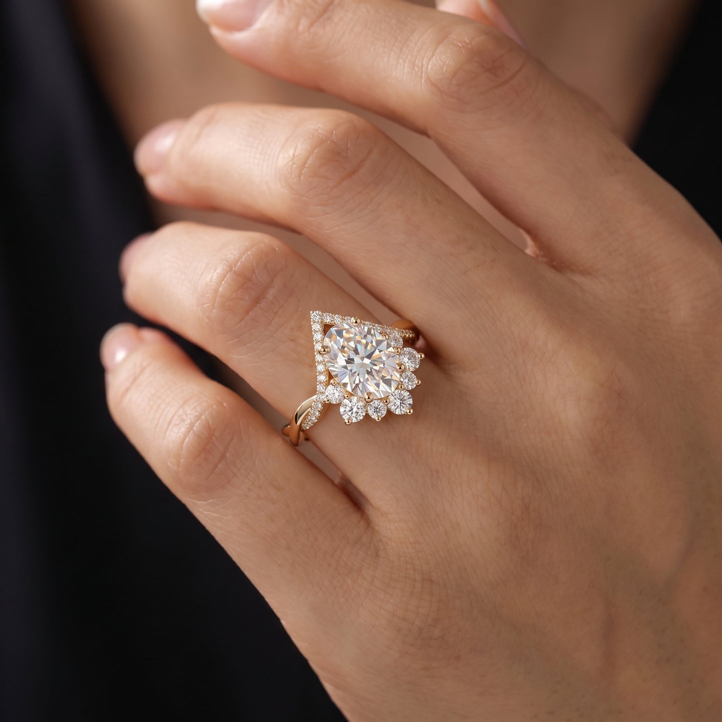 2.40ct Pear Cut Lab Grown Diamond Halo Engagement Ring, 14K Gold