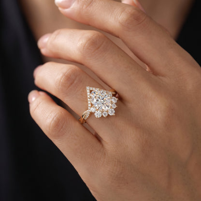 2.40ct Pear Cut Lab Grown Diamond Halo Engagement Ring, 14K Gold