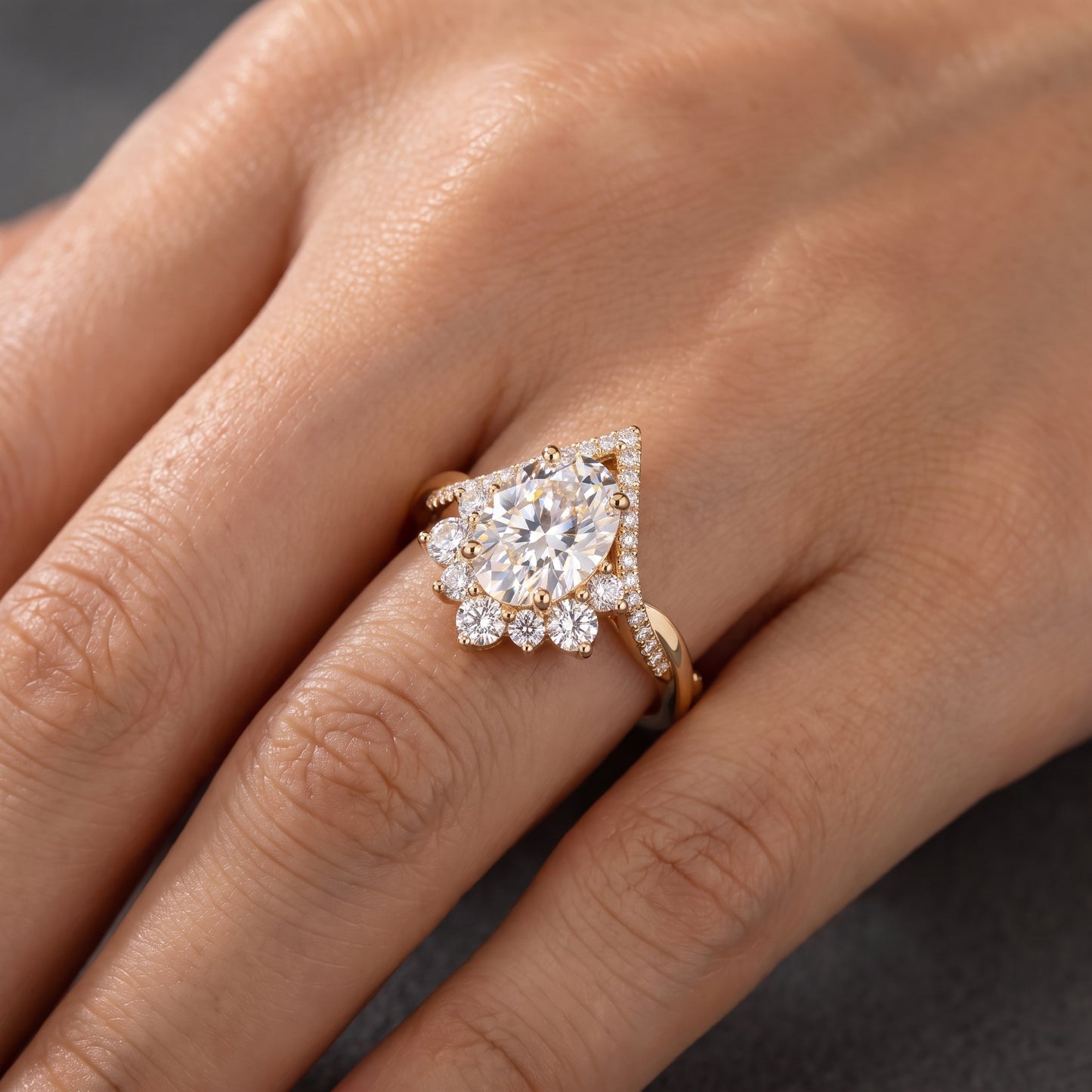 2.40ct Pear Cut Lab Grown Diamond Halo Engagement Ring, 14K Gold