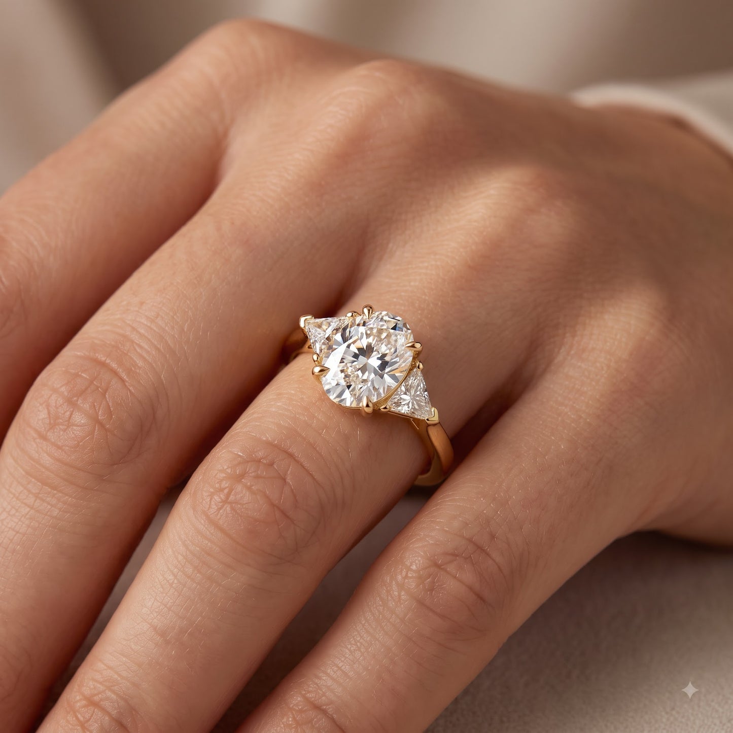 3.00ct Oval Cut Lab Grown Diamond Engagement Ring, 14K Gold Three Stone Ring