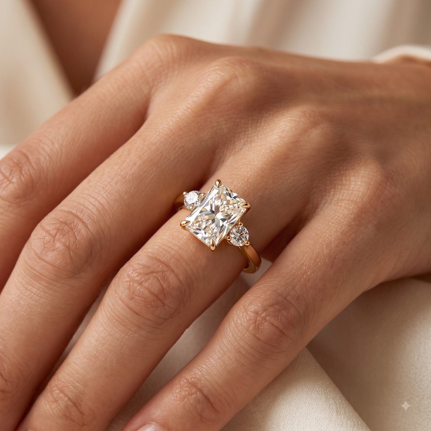 2.40 CT Radiant Lab Grown Diamond Three Stone Engagement Ring