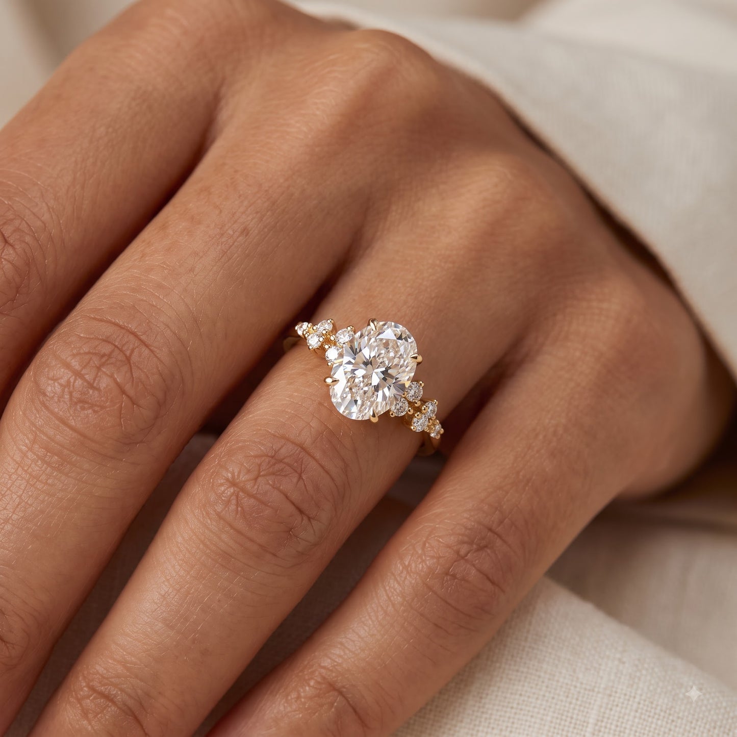 2.220 CT Oval Cut Lab Grown Diamond Cluster Engagement Ring