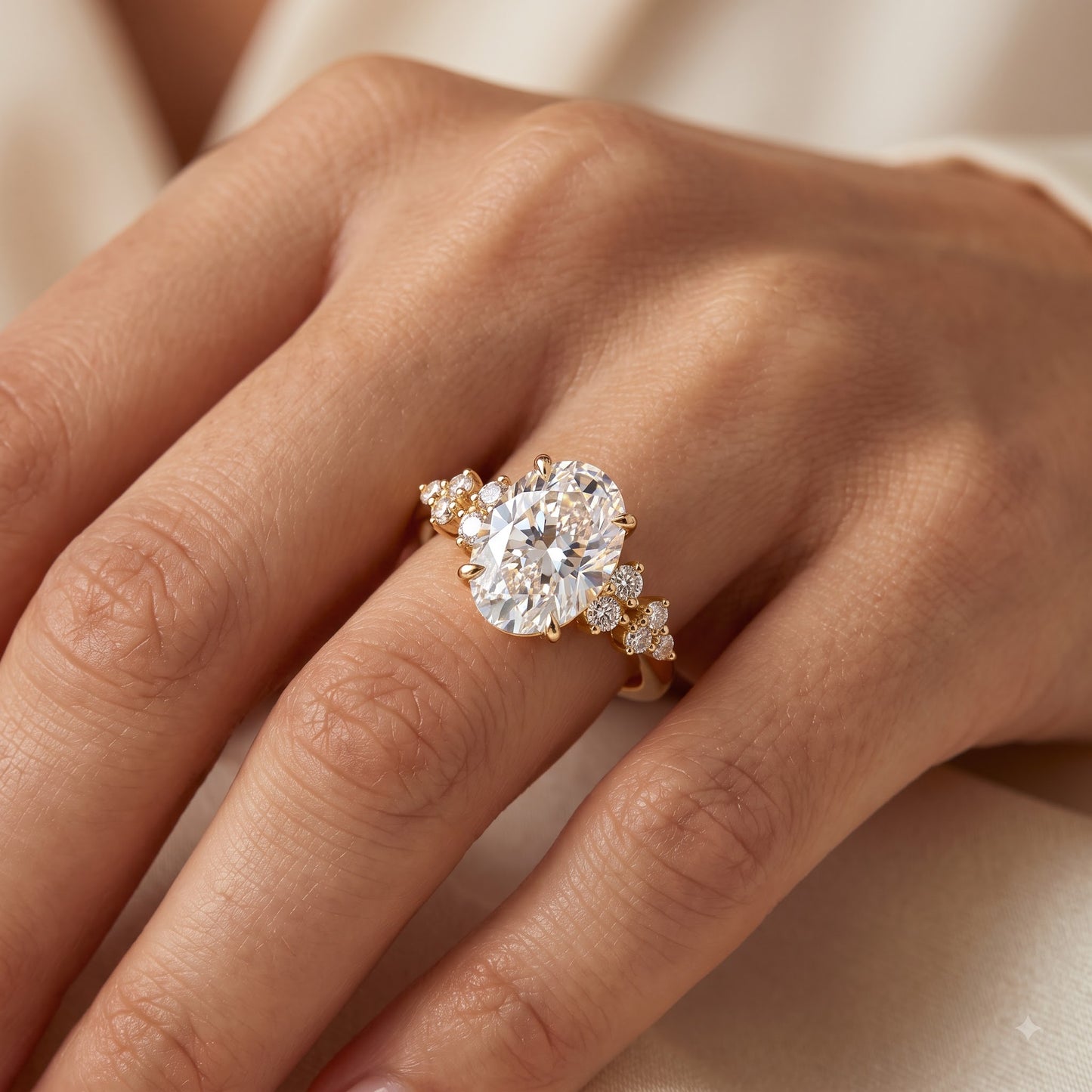 2.220 CT Oval Cut Lab Grown Diamond Cluster Engagement Ring