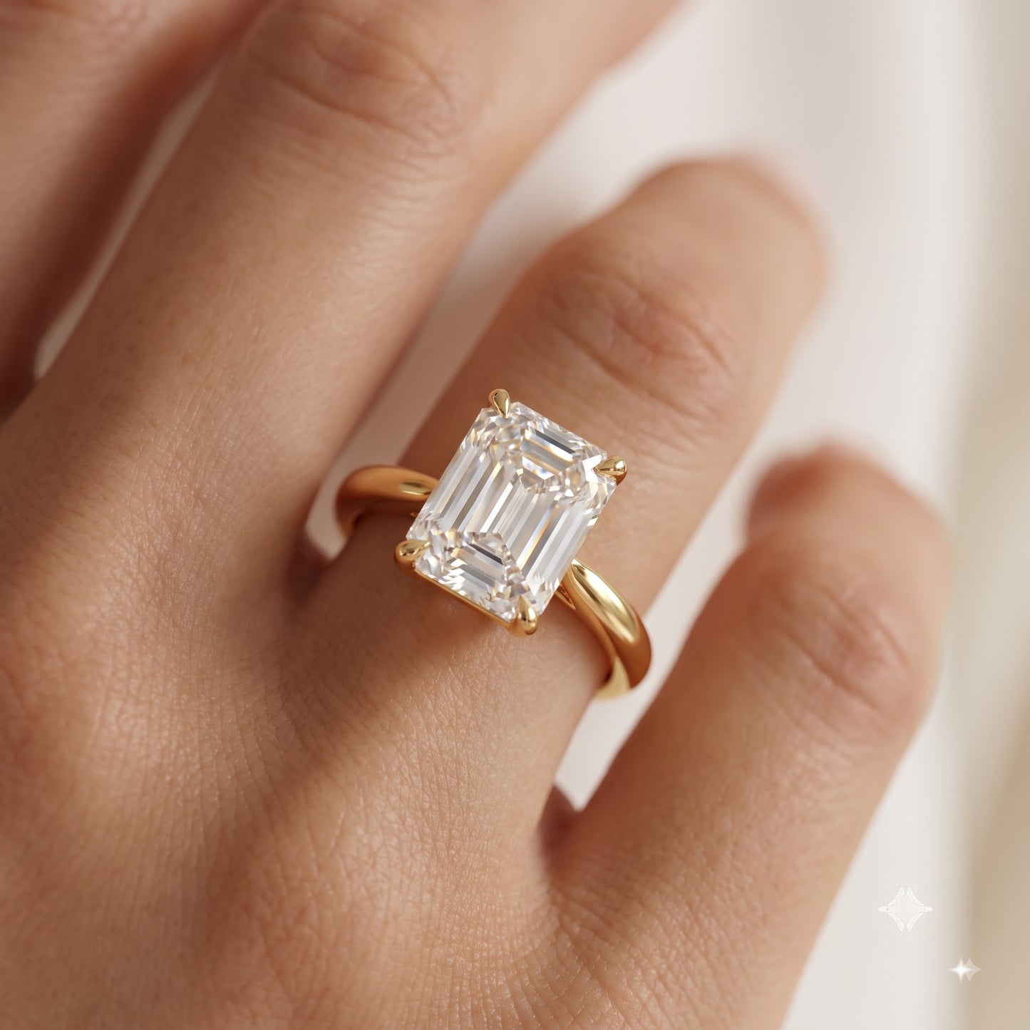 1.00ct Emerald Cut Lab Grown Diamond Engagement Ring, 14K Gold Solitaire Ring