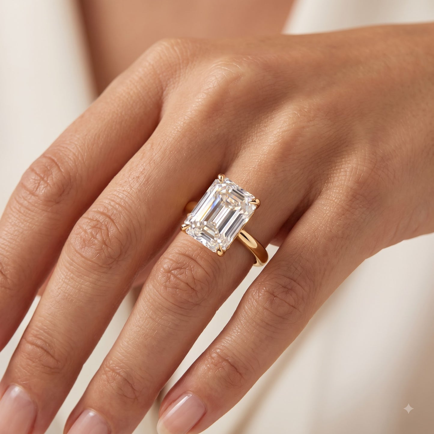 1.00ct Emerald Cut Lab Grown Diamond Engagement Ring, 14K Gold Solitaire Ring