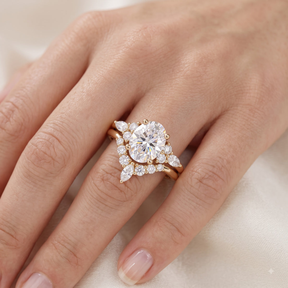 1.690 CT Oval Cut Lab Grown Diamond Engagement Ring Set