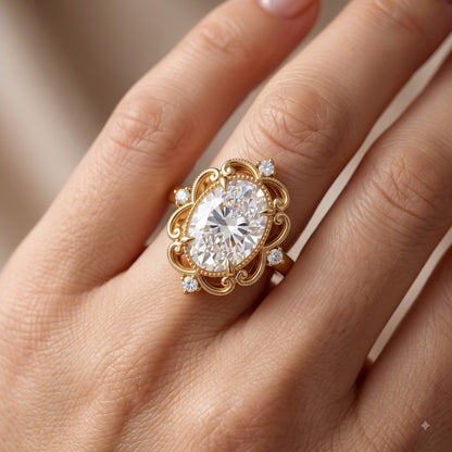 3.20ct Oval Cut Lab Grown Diamond Floral Engagement Ring