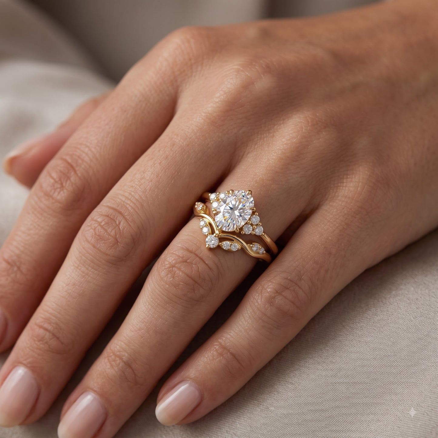 0.66CT Oval Cut Lab Grown Diamond Engagement Ring Set