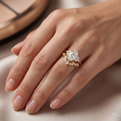 0.66CT Oval Cut Lab Grown Diamond Engagement Ring Set