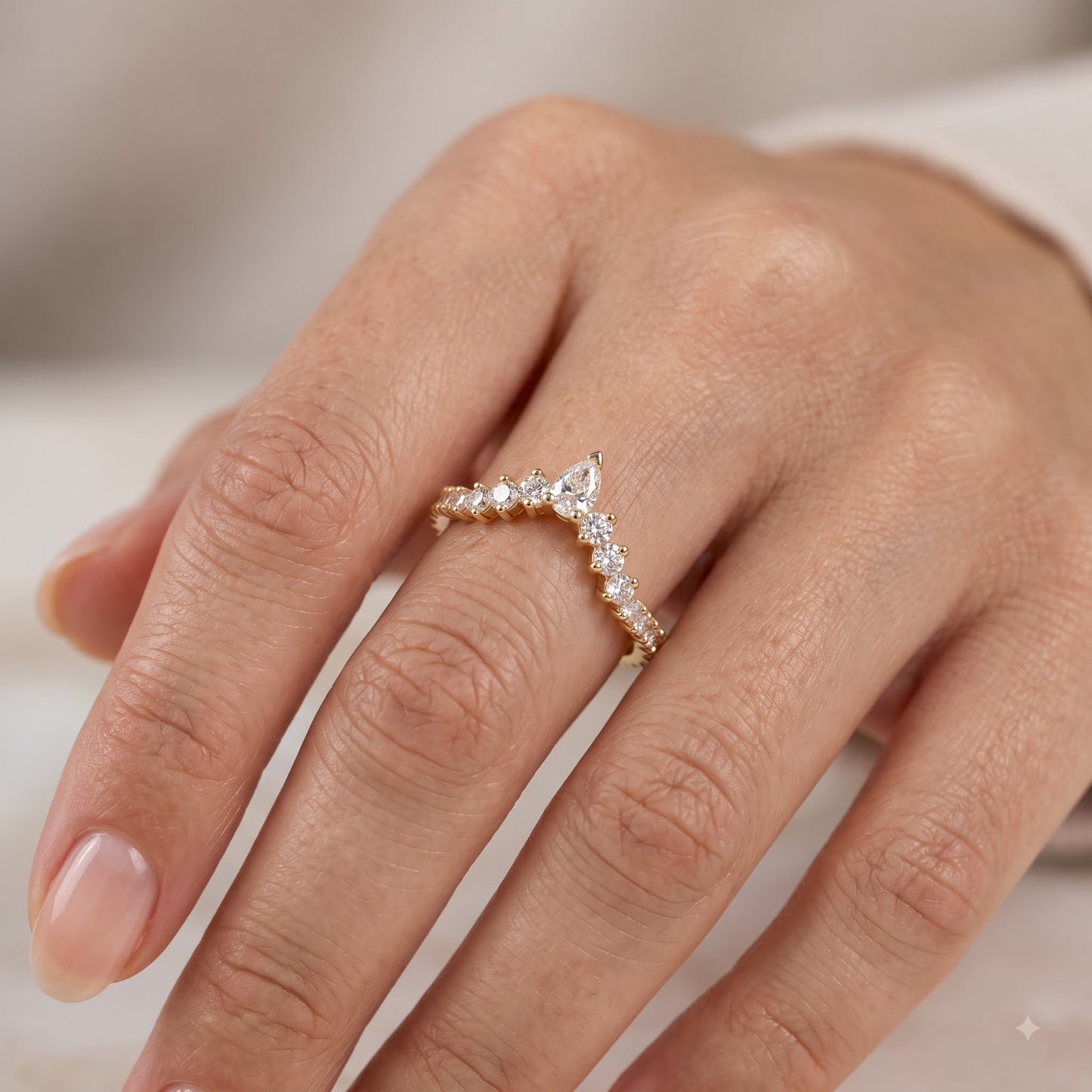 0.200 ct Pear & Round Cut Lab Grown Diamond V Shape Wedding Band Ring