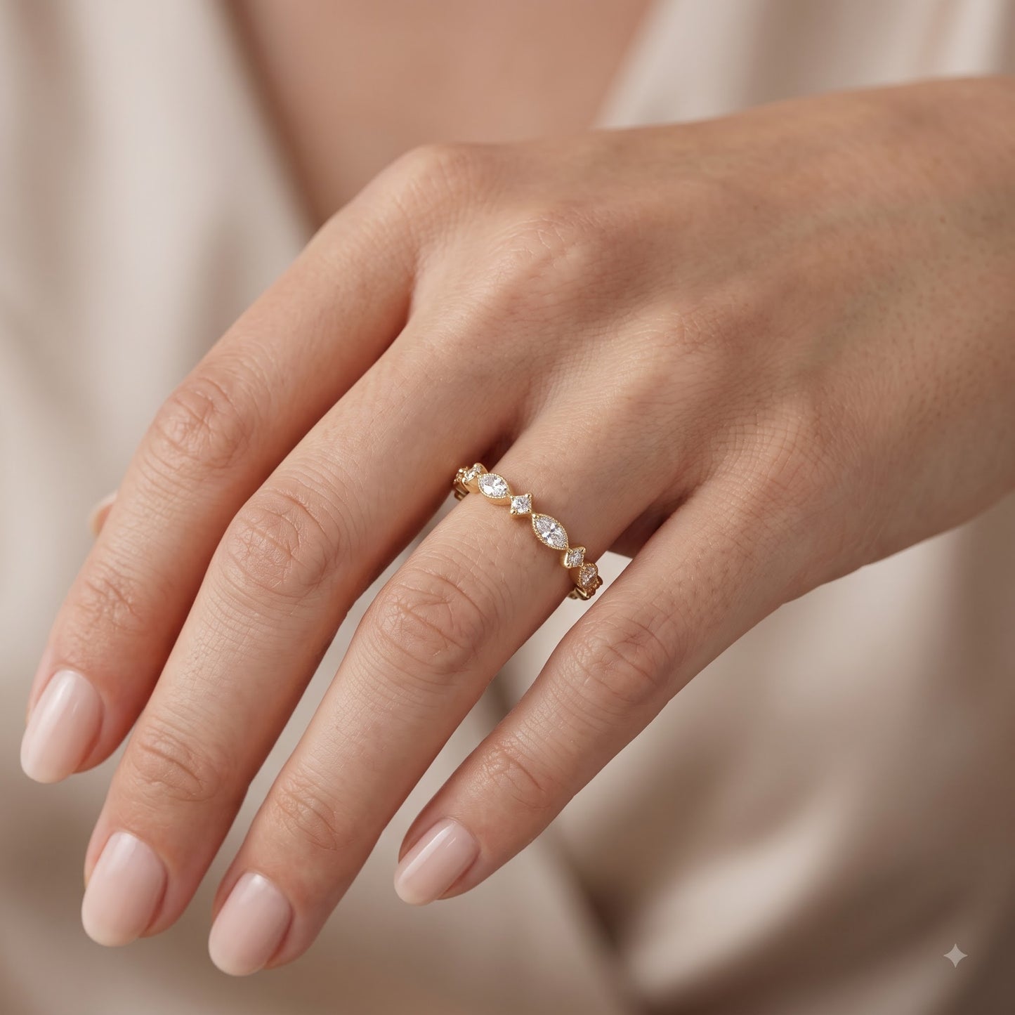 0.200 ct Marquise & Round Cut Lab Grown Diamond Eternity Band Ring