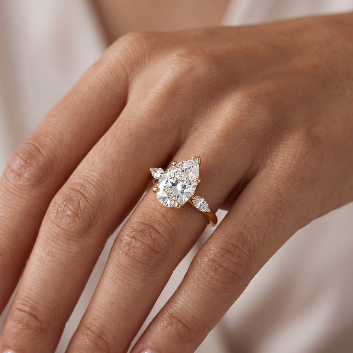 three stone lab grown diamond engagement ring
