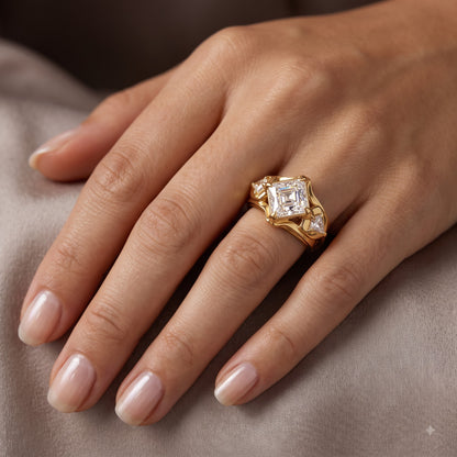 1.00CT Asscher Cut Lab Grown Diamond Three Stone Engagement Ring