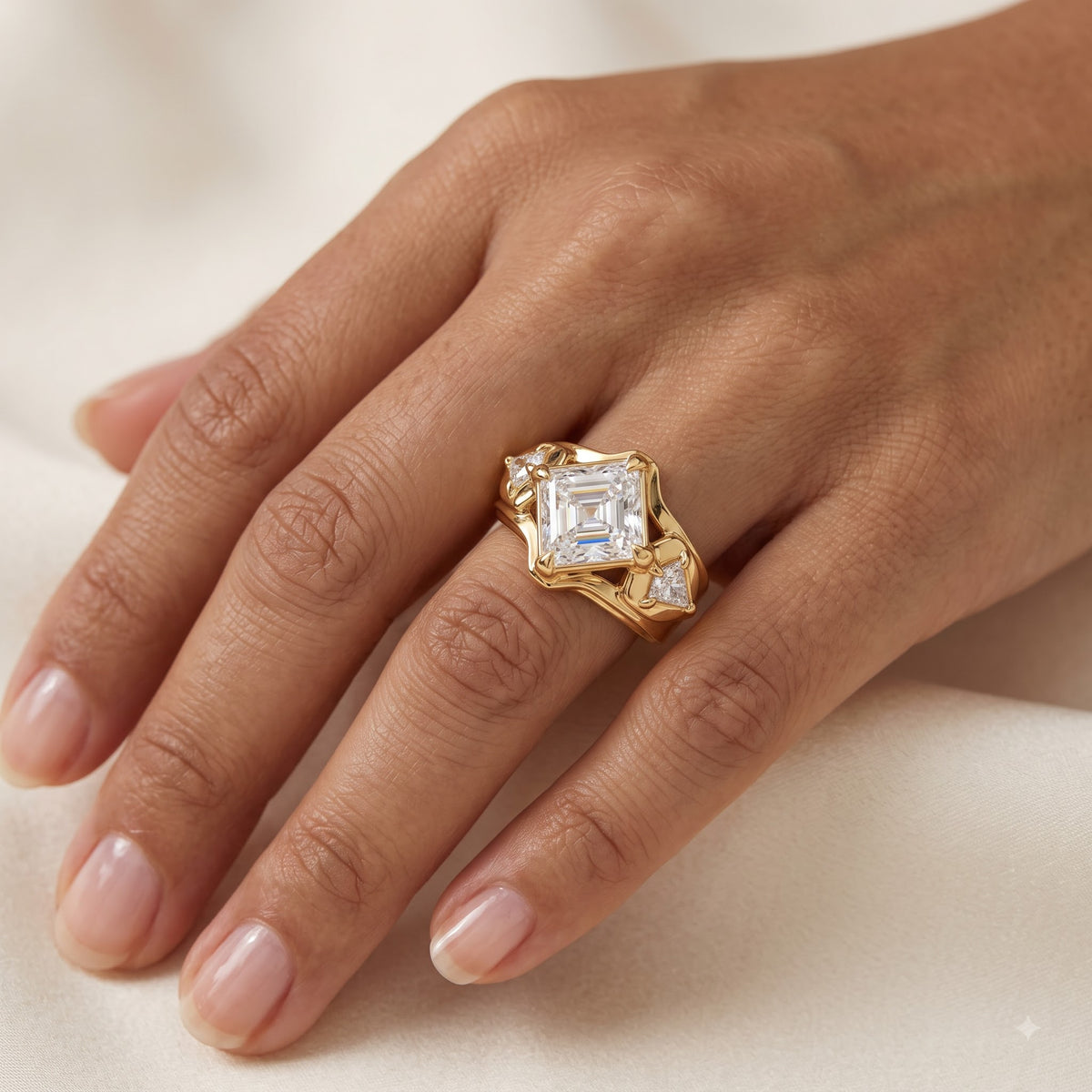 1.00CT Asscher Cut Lab Grown Diamond Three Stone Engagement Ring