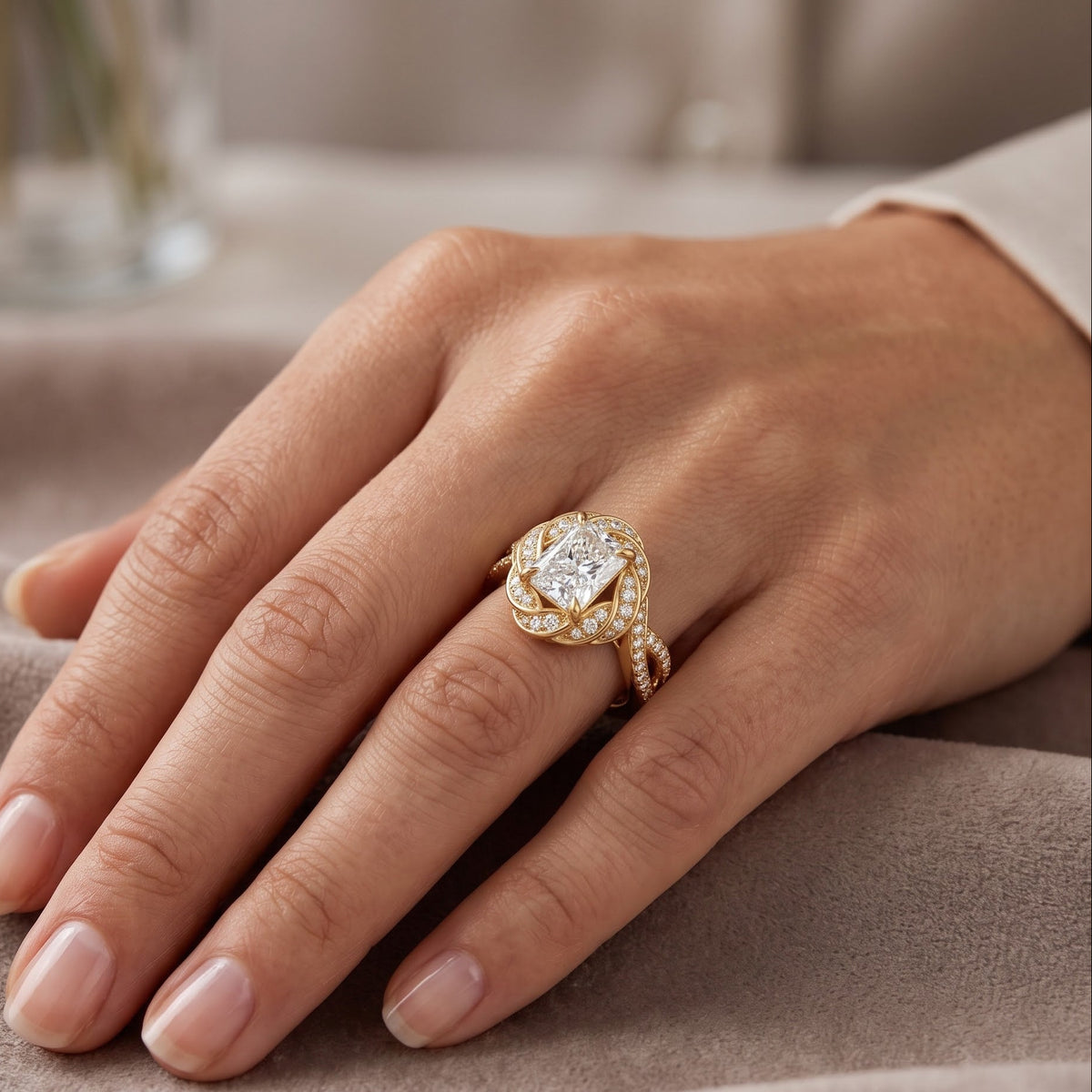 radiant cut diamond ring with halo​

