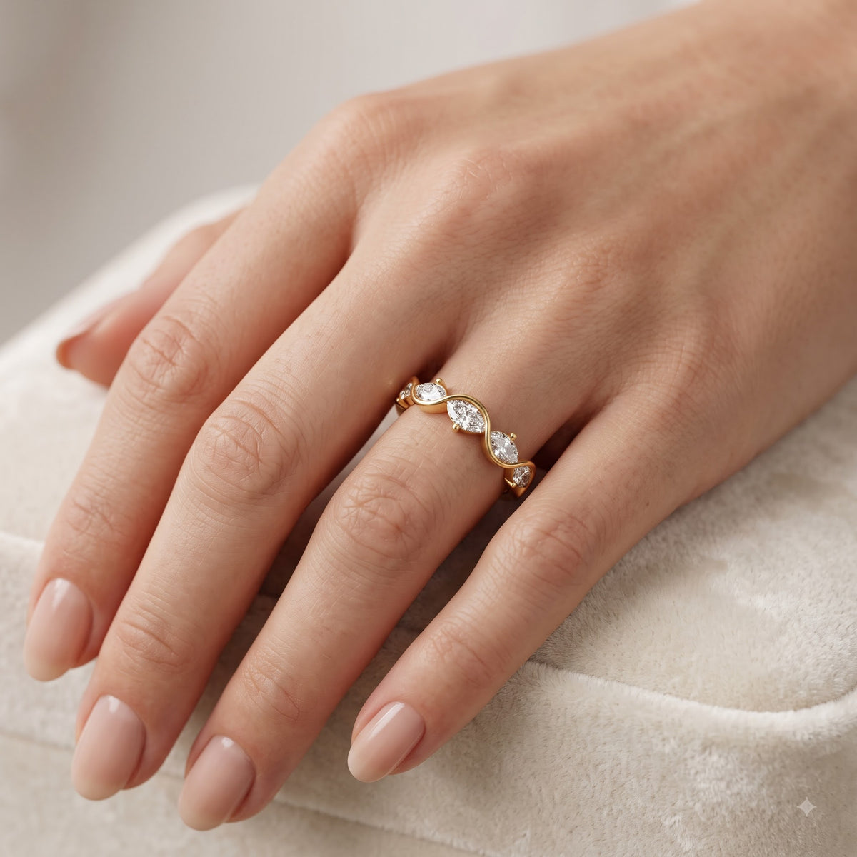 0.250 ct Marquise Cut Lab Grown Diamond Curved Band Ring