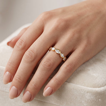 0.250 ct Marquise Cut Lab Grown Diamond Curved Band Ring
