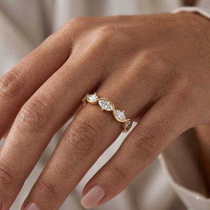 0.250 ct Marquise Cut Lab Grown Diamond Curved Band Ring