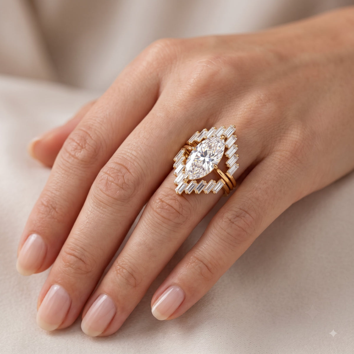 1.90ct Marquise Cut Lab Grown Diamond Halo Engagement Ring Set