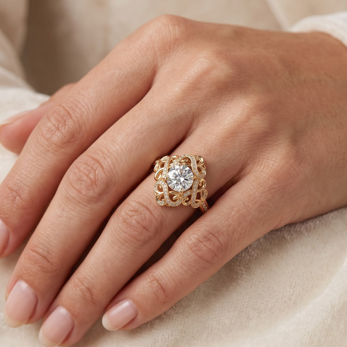 vintage filigree lab grown diamond ring