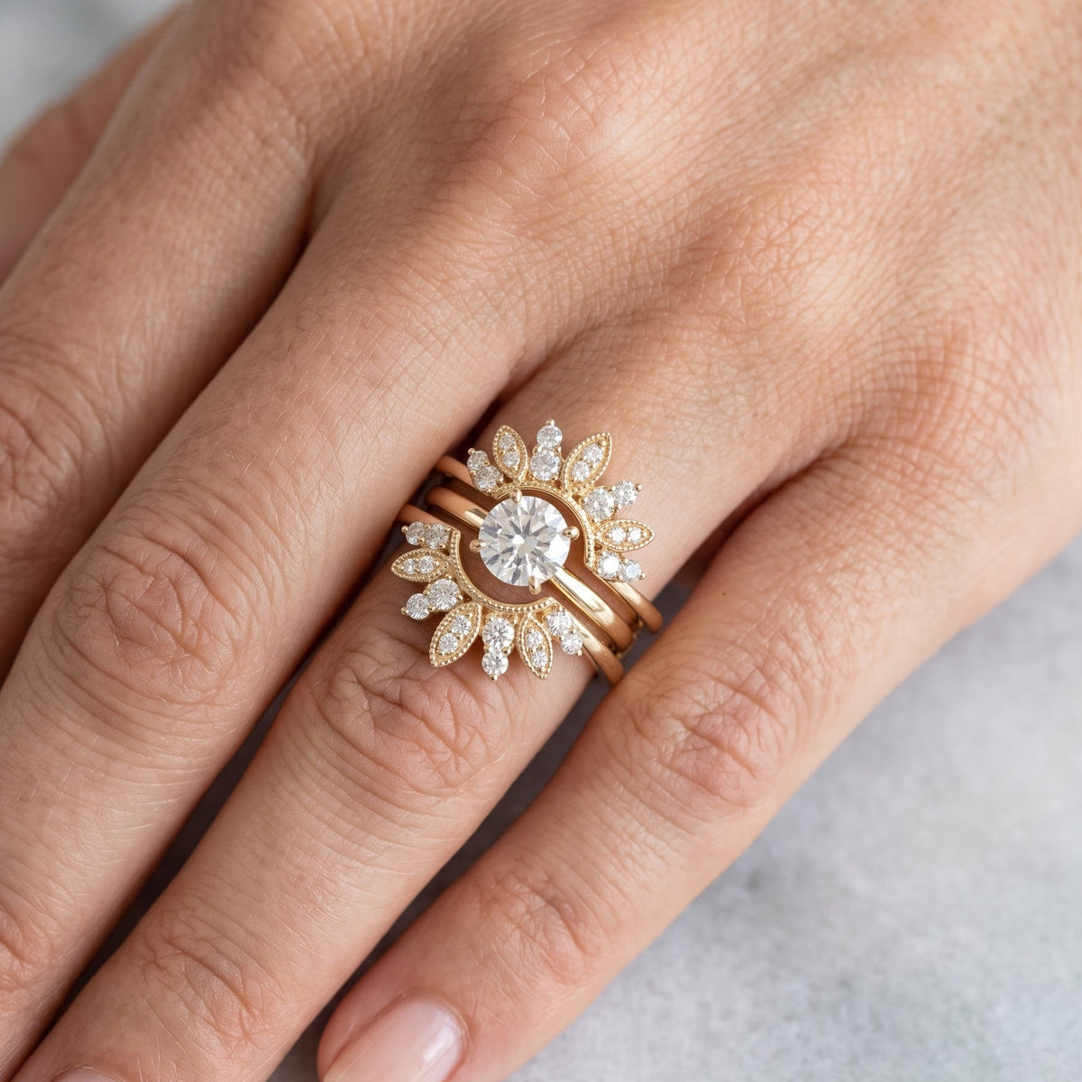 gold floral diamond ring