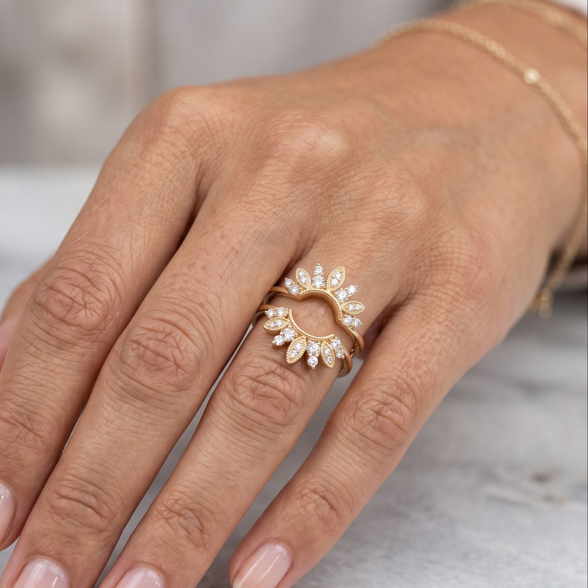 floral diamond wedding band
