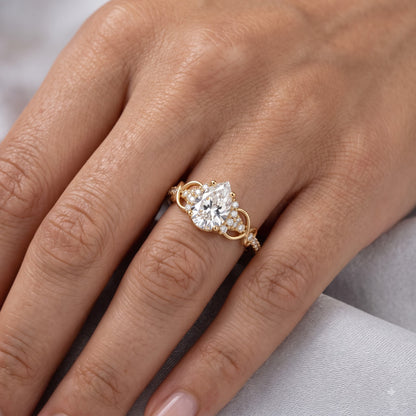 1.00CT Pear Cut Lab Grown Diamond Floral Engagement Ring