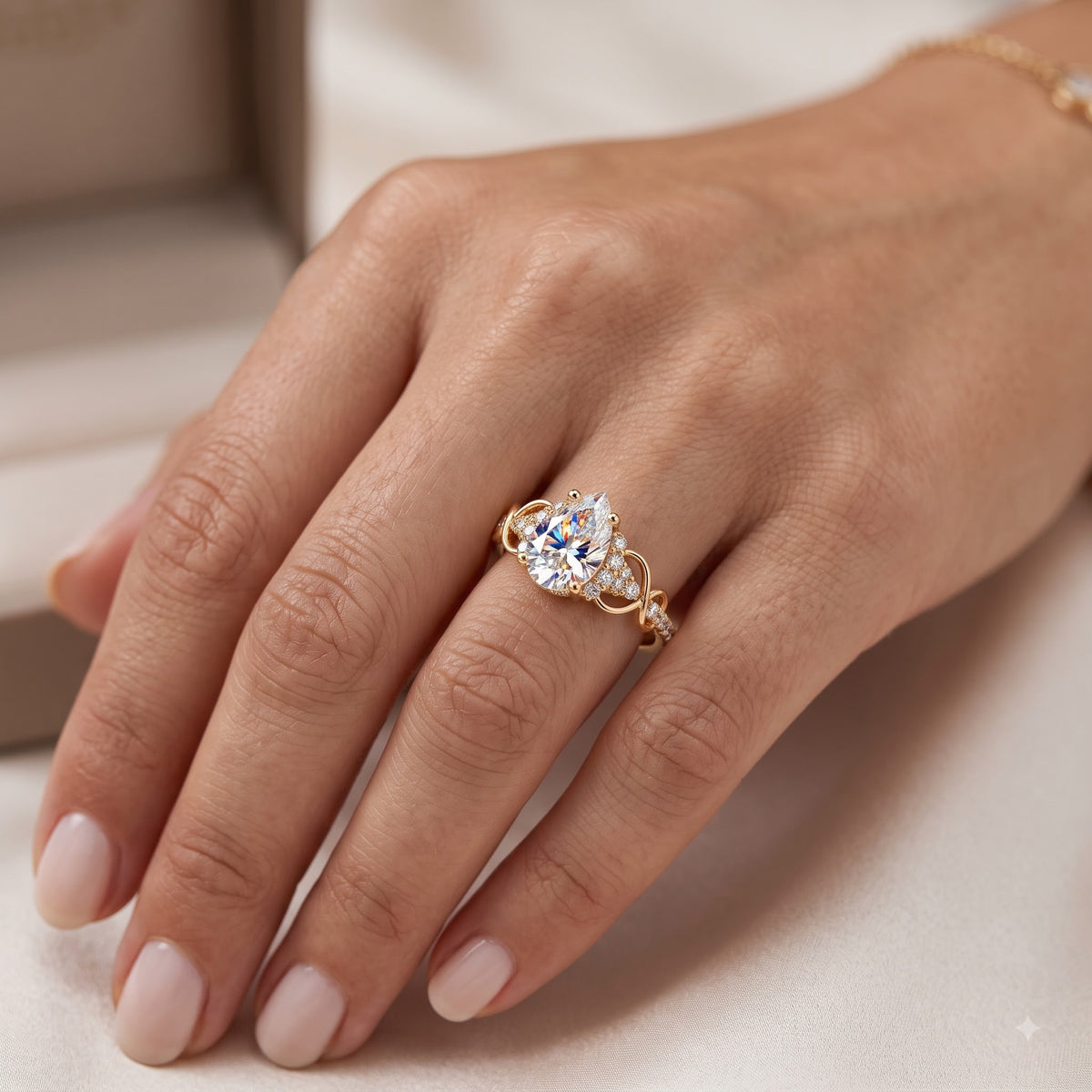 1.00CT Pear Cut Lab Grown Diamond Floral Engagement Ring