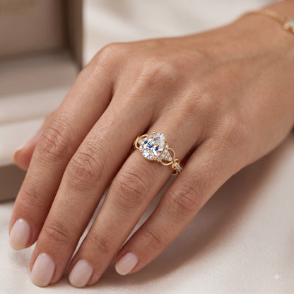 1.00CT Pear Cut Lab Grown Diamond Floral Engagement Ring