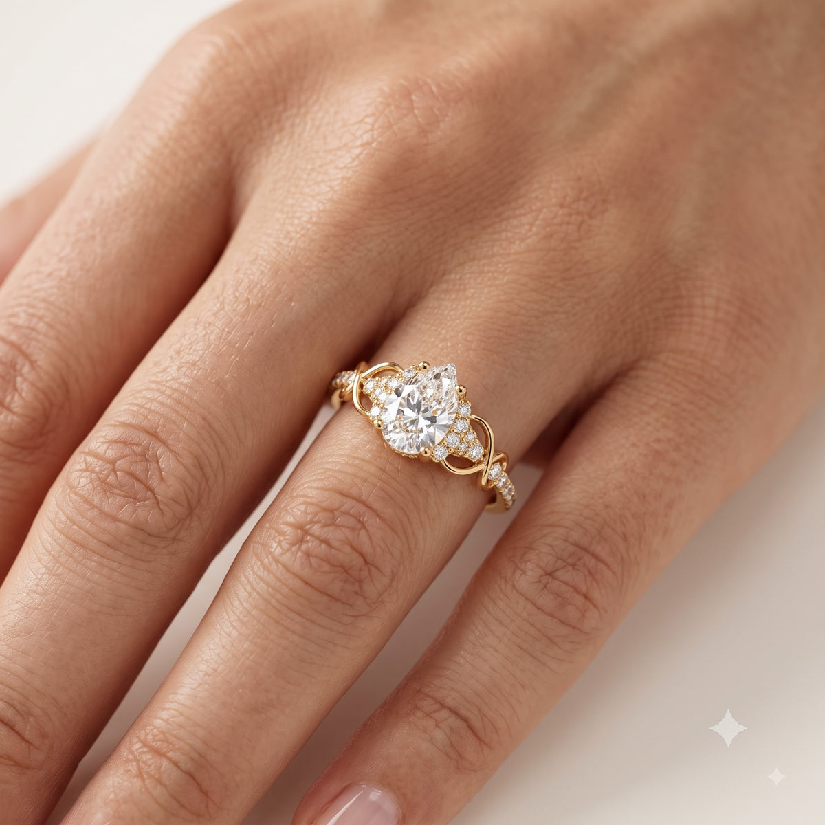 1.00CT Pear Cut Lab Grown Diamond Floral Engagement Ring