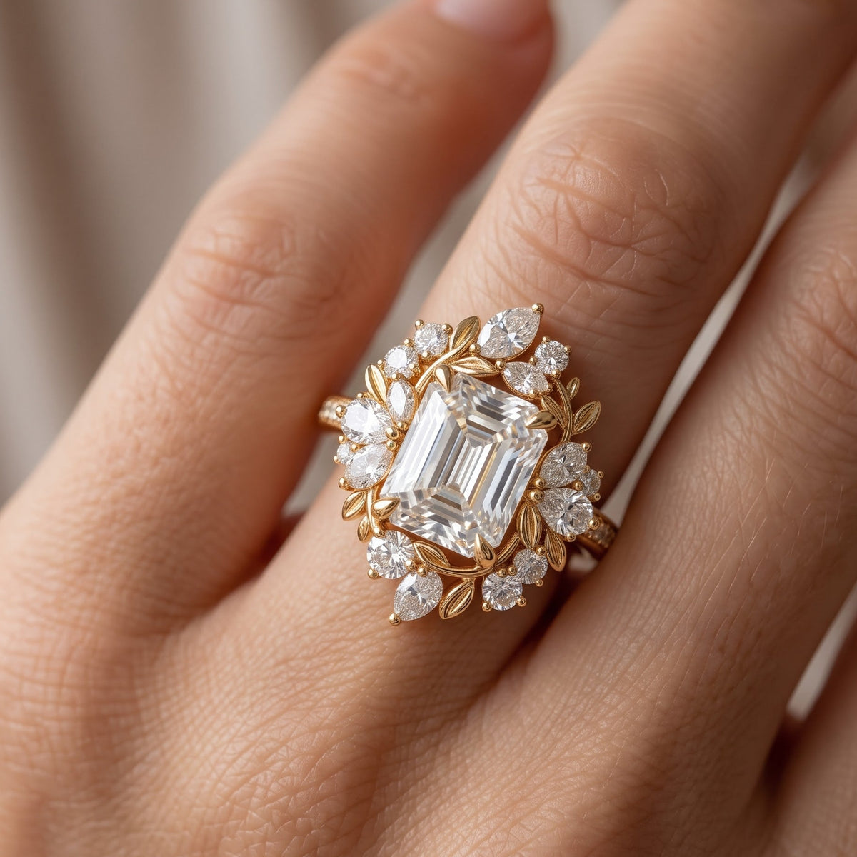 lab grown diamond floral halo ring