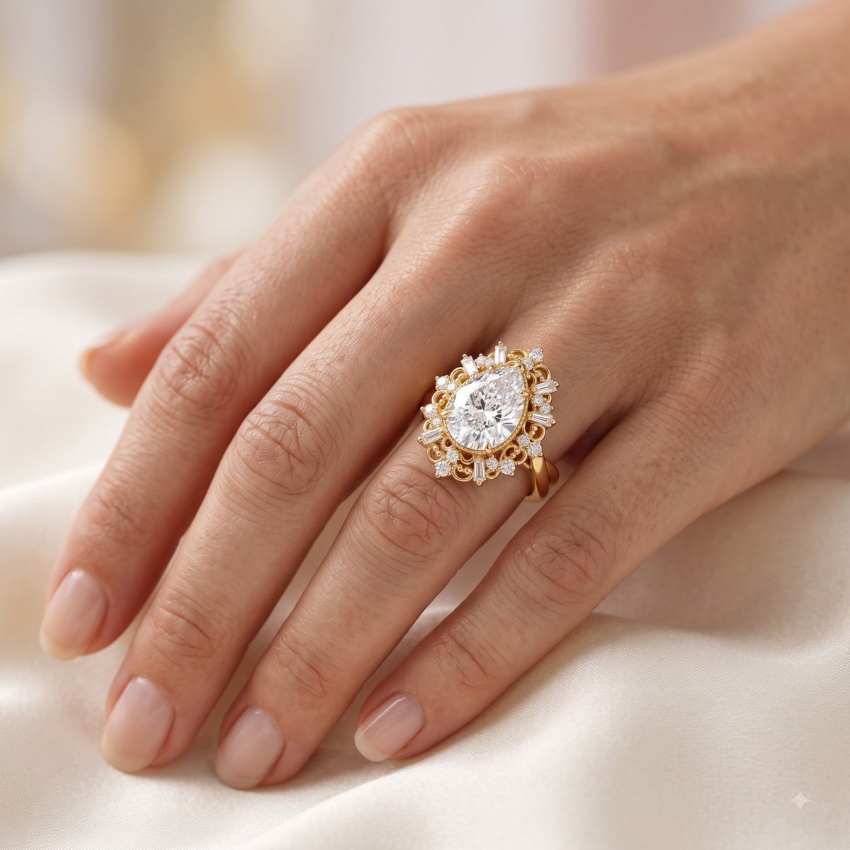 1.00ct Pear Cut Lab Grown Diamond Vintage Engagement Ring