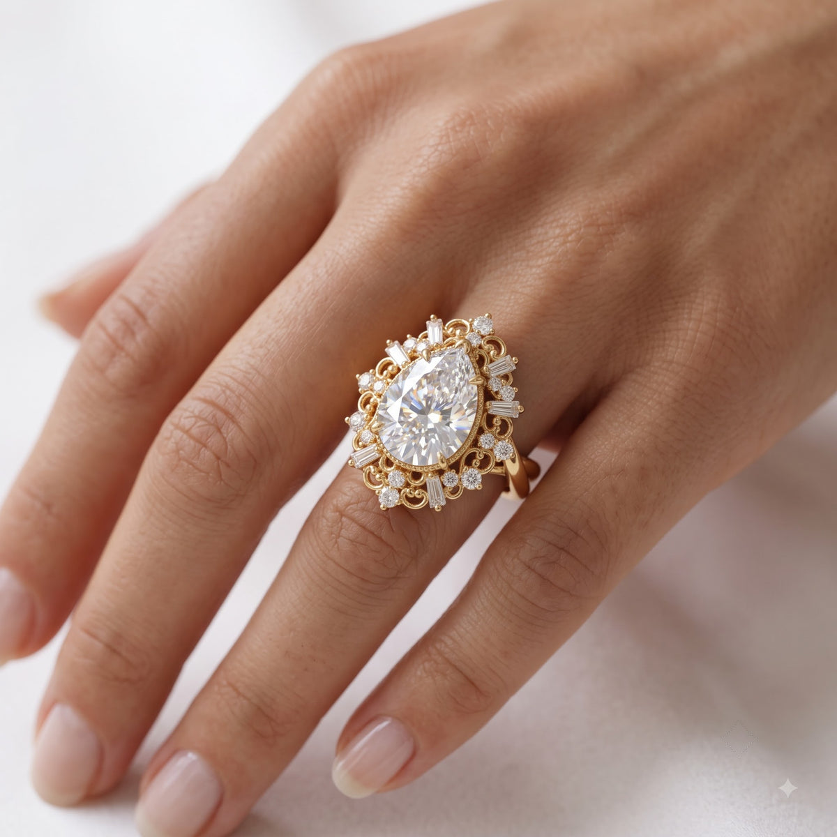 1.00ct Pear Cut Lab Grown Diamond Vintage Engagement Ring
