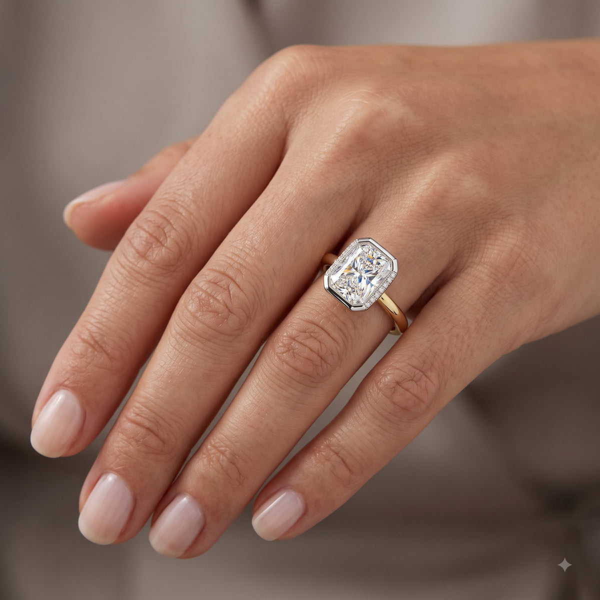 1.00ct Radiant Cut Lab Grown Diamond Modern Halo Engagement Ring