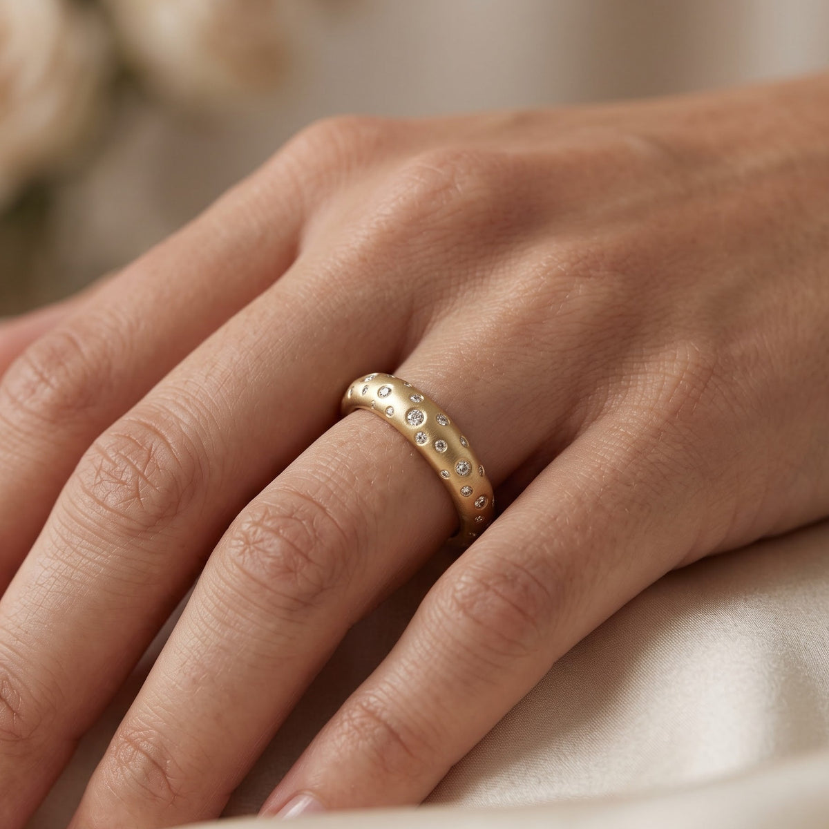 scattered diamond wedding band