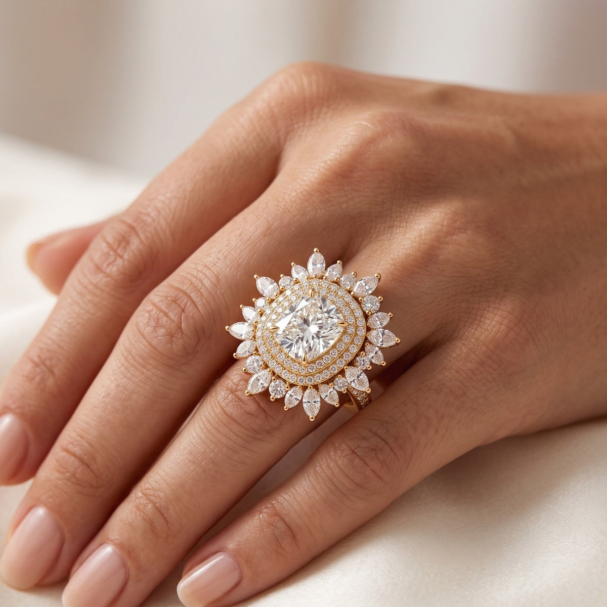 floral halo lab grown diamond engagement ring