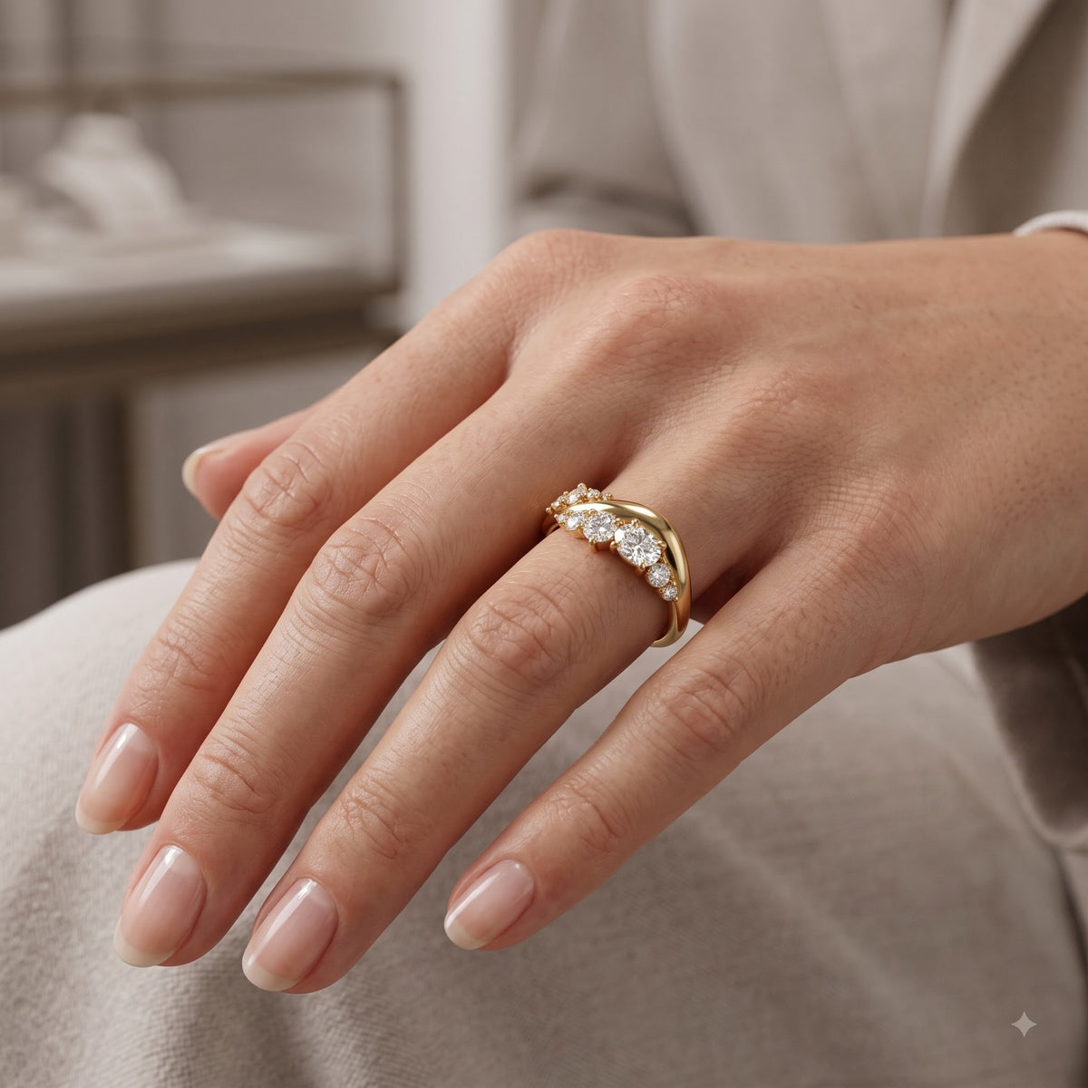 0.500 ct Oval & Round Cut Lab Grown Diamond Curved Wedding Band