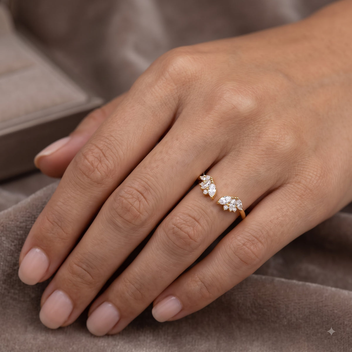 0.300 ct Marquise & Round Cut Lab Grown Diamond Open Curved Wedding Band