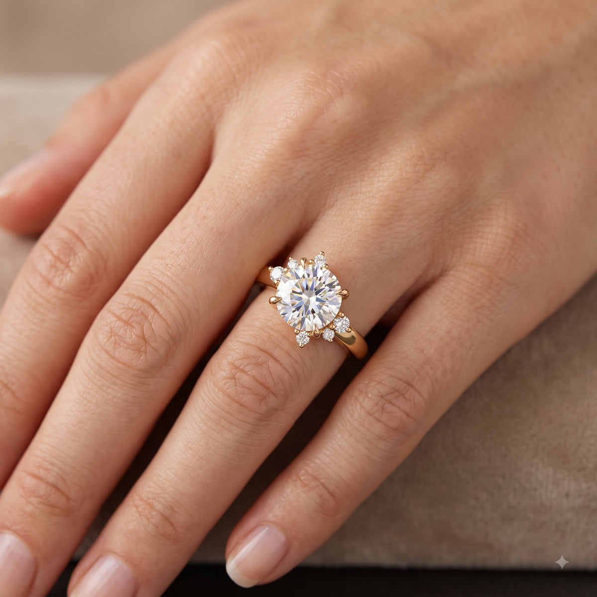 1.00ct Round Cut Lab Grown Diamond  Floral Cluster Engagement Ring