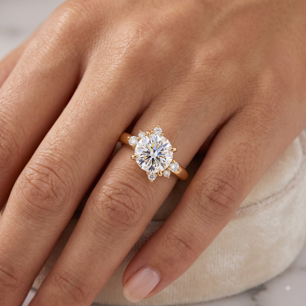 1.00ct Round Cut Lab Grown Diamond  Floral Cluster Engagement Ring