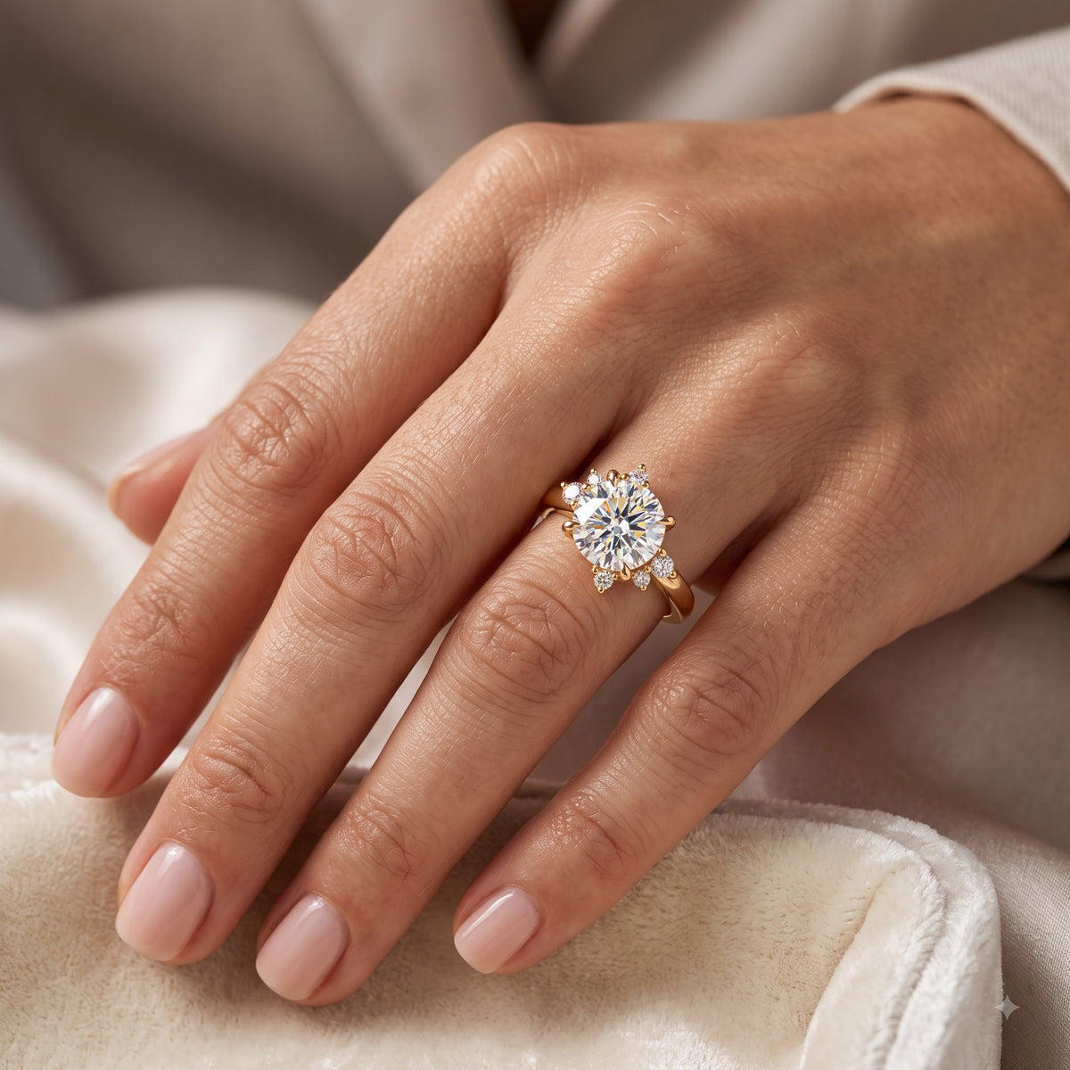 1.00ct Round Cut Lab Grown Diamond  Floral Cluster Engagement Ring
