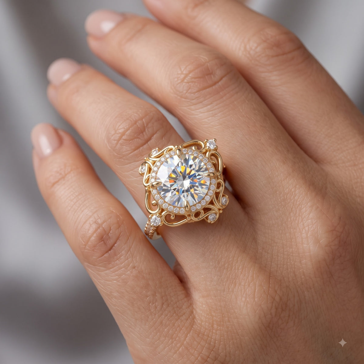 1.600ct  Round Cut Lab Grown Diamond Halo Engagement Ring