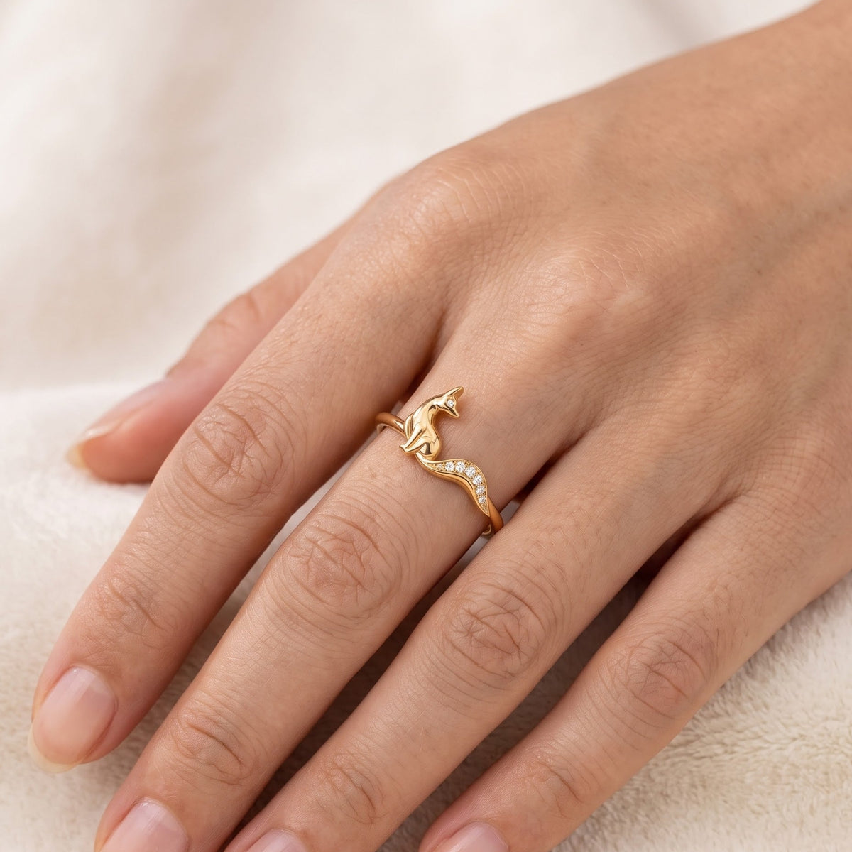 14K gold fox ring