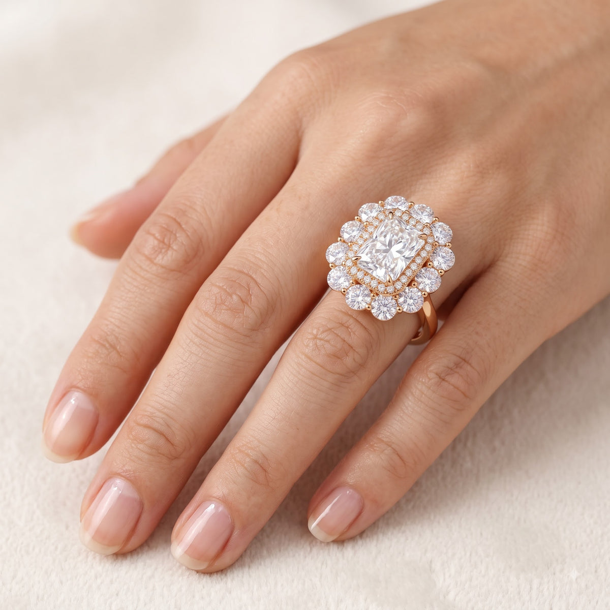 2.50ct Radiant Cut Lab Grown Diamond Halo Engagement Ring