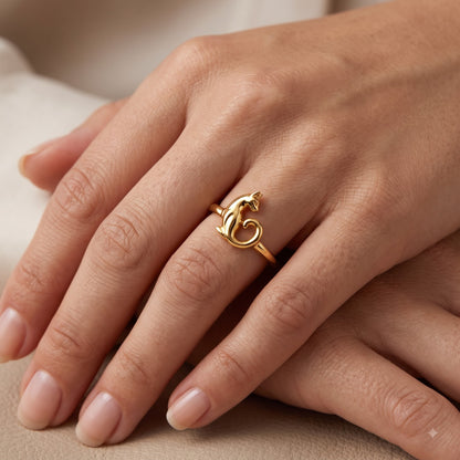 14K Gold Cat Ring, Cat Lover Gift, Cute Animal Ring