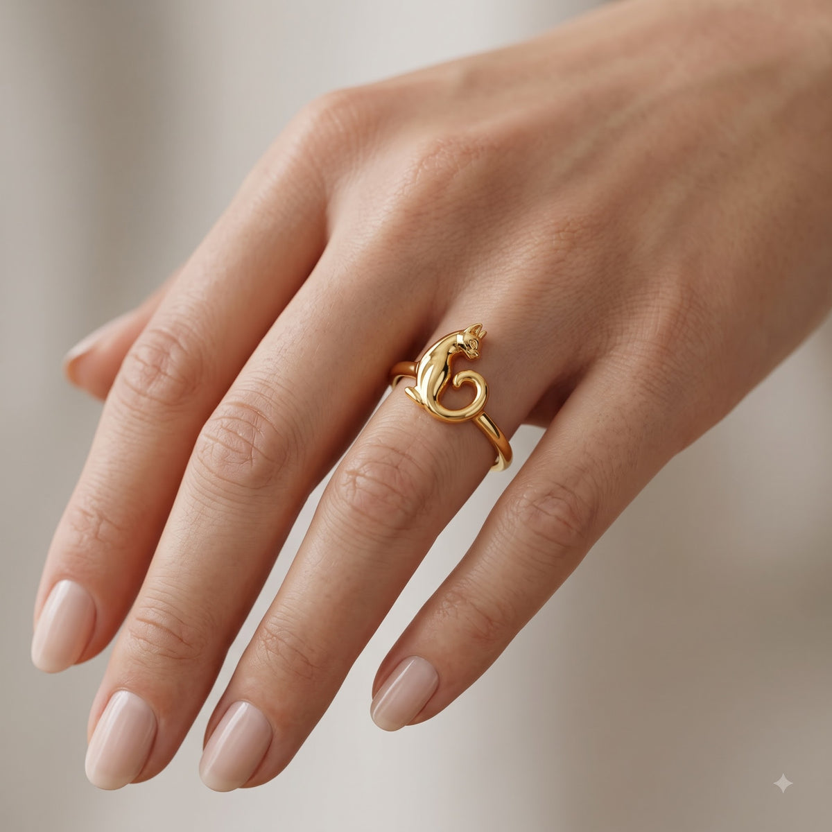 14K Gold Cat Ring, Cat Lover Gift, Cute Animal Ring
