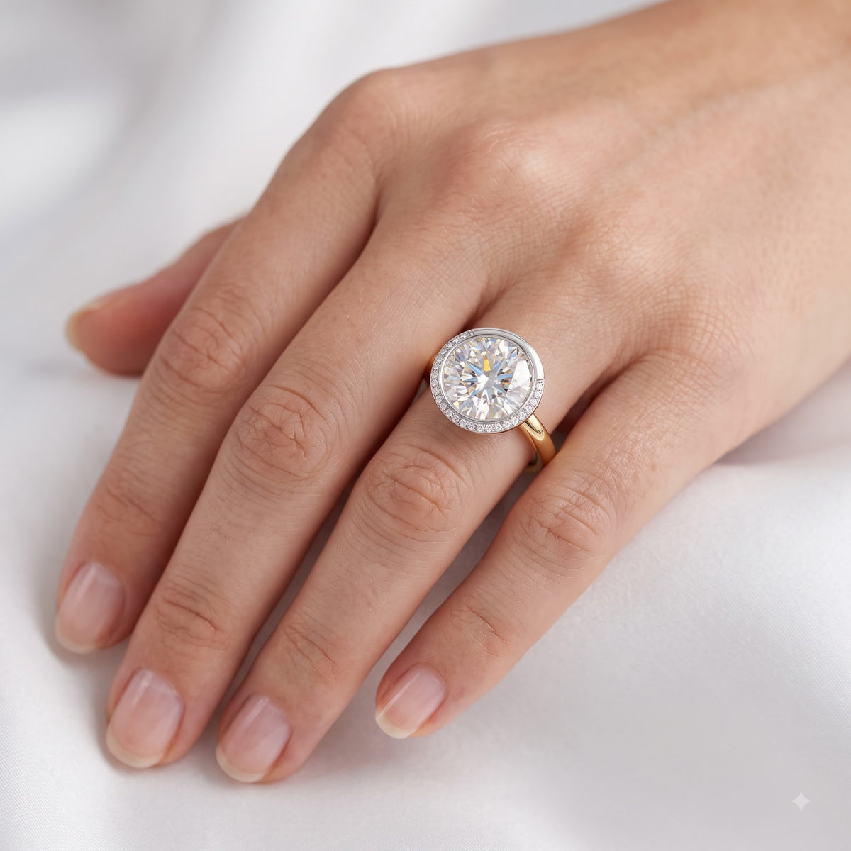 1.00 Ct Round Cut Lab Grown Diamond Bezel Set Engagement Ring | 1.10 Ct Total | 14K Gold