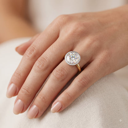 1.00 Ct Round Cut Lab Grown Diamond Bezel Set Engagement Ring | 1.10 Ct Total | 14K Gold