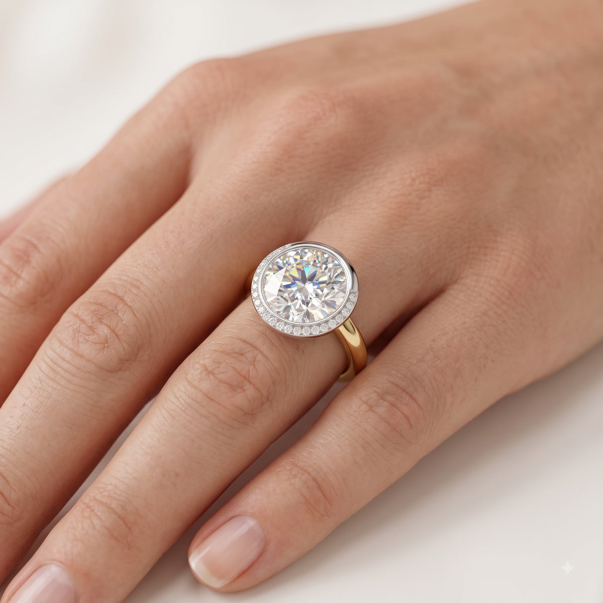 1.00 Ct Round Cut Lab Grown Diamond Bezel Set Engagement Ring | 1.10 Ct Total | 14K Gold